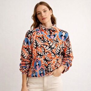 Maeve by Anthropologie Carys Mock Neck Pullover Women Medium Bold Graphic Retro
